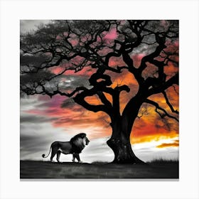 Lion Under The Tree Canvas Print