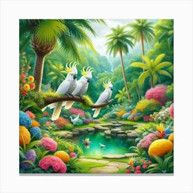 Two Cockatoos In The Garden Canvas Print