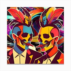 Two Skulls With Feathers Canvas Print