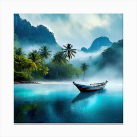 Firefly A Boat On A Beautiful Mist Shrouded Lush Tropical Island 2609 (2) Canvas Print
