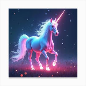 An Abstract Unicorn With A Mane Of Flowing, Neon Light Galloping Through A Celestial Field Canvas Print