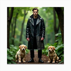 Man And Dog In The Woods Canvas Print