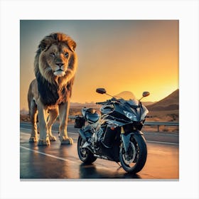 Lion And Motorcycle Canvas Print