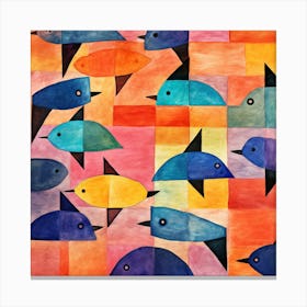 Maraclemente Fish Painting Style Of Paul Klee Seamless 6 Canvas Print