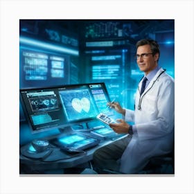 Digital Painting Showcasing A Caucasian Male Cardiologist Dominating A Transformed Work Environment (1) Leinwandbild