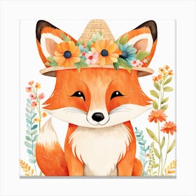 Floral Baby Fox Nursery Illustration (5) 1 Canvas Print
