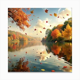 Autumn Leaves On The Lake Canvas Print