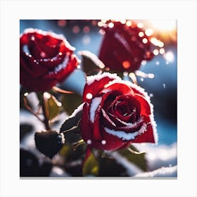 Sunlight on Red Roses in Snow Canvas Print