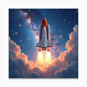 Space Shuttle In A Watercolor Mystical Galaxy Field 1 Canvas Print