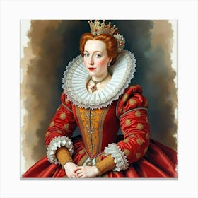 Queen Elizabeth I In Watercolor, Rich Velvet, Elegant Portrait 1 Canvas Print