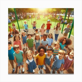 Group Of Children In A Playground Canvas Print