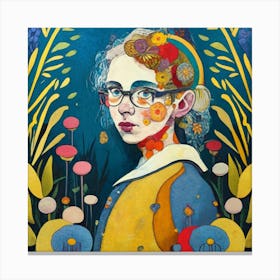 Girl With Glasses And Flowers Canvas Print