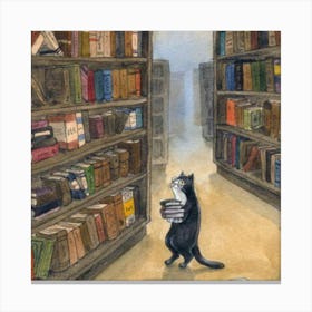 Cat In The Library Canvas Print