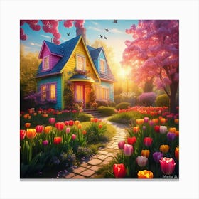 Tulips In The Garden Canvas Print