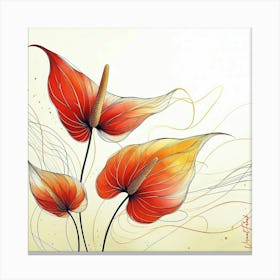 Red Anthuriums Flowers III. Canvas Print