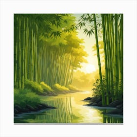 A Stream In A Bamboo Forest At Sun Rise Square Composition 283 Canvas Print