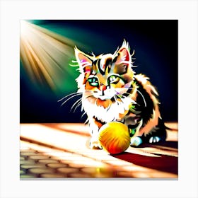 Cat Playing With A Ball Canvas Print