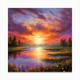 Sunset Over The Water Canvas Print