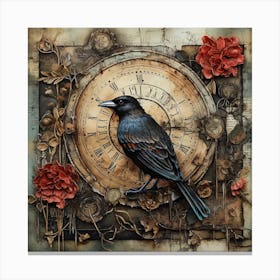 Crow Clock Canvas Print