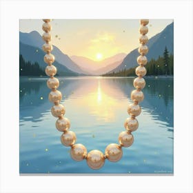 Pearl Necklace, Watercolor, Serene Lake At Dawn 1 Canvas Print