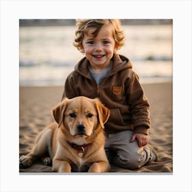 Portrait Of A Child With A Dog Canvas Print