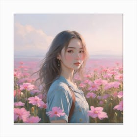 Asian Girl In Flowers Canvas Print