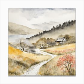 Japanese Landscape Painting Sumi E Drawing (27) Canvas Print