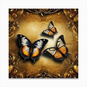 Butterflies In Gold Frame Canvas Print