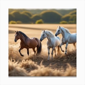 Horses Running In The Field Canvas Print