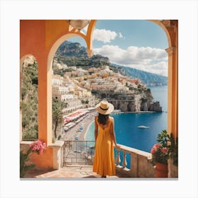 Amalfi Coast Matisse Style, Italy 5 Watercolour Travel Poster Art Print (3) Canvas Print