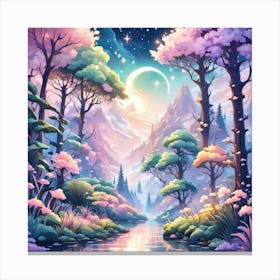A Fantasy Forest With Twinkling Stars In Pastel Tone Square Composition 284 Canvas Print