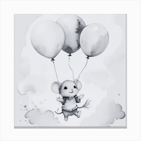 Mouse Flying With Balloons Canvas Print