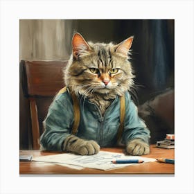 Cat Sitting At Desk Canvas Print