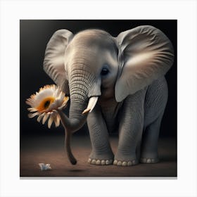 Little Elephant With Flower Canvas Print