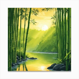 A Stream In A Bamboo Forest At Sun Rise Square Composition 319 Canvas Print