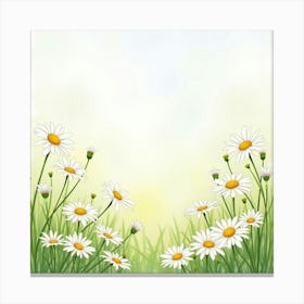 A Serene Watercolor Scene Of Daisies In A Meadow Canvas Print