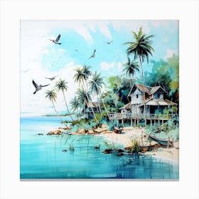 White House And Palms On The Beach Canvas Print