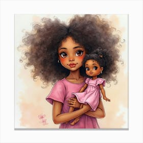 Afro American Girl Holding Her Doll Toile