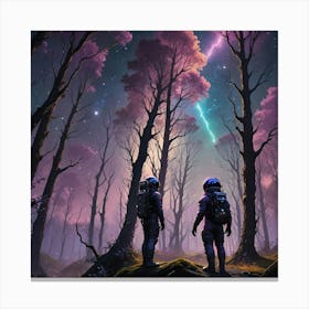 Two Astronauts In The Forest Canvas Print