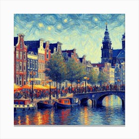Amsterdam At Night Van Gogh Art Canvas Print