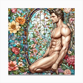 Nude Man In Stained Glass Canvas Print
