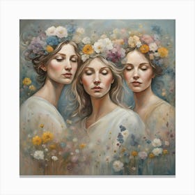 Three Women With Flower Crowns Canvas Print