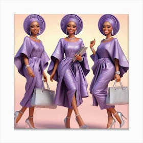 Three African Women In Purple Dresses Canvas Print