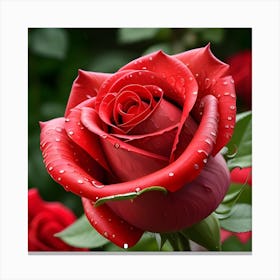 Red Rose With Water Droplets Canvas Print