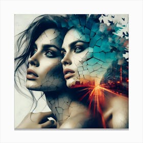 Two Women With Broken Faces Canvas Print
