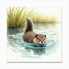 Mink Swimming Through A River Canvas Print