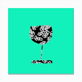 Wine Glass Gray Black Floral Chain On Mint Canvas Print