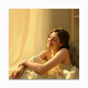 Portrait Of A Young Woman In Bed Canvas Print