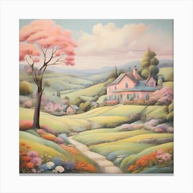 The landscape painting in the naive art style, optimistic painting Canvas Print