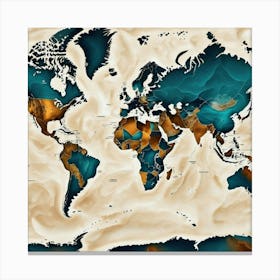 World Map In Blue And Brown Canvas Print